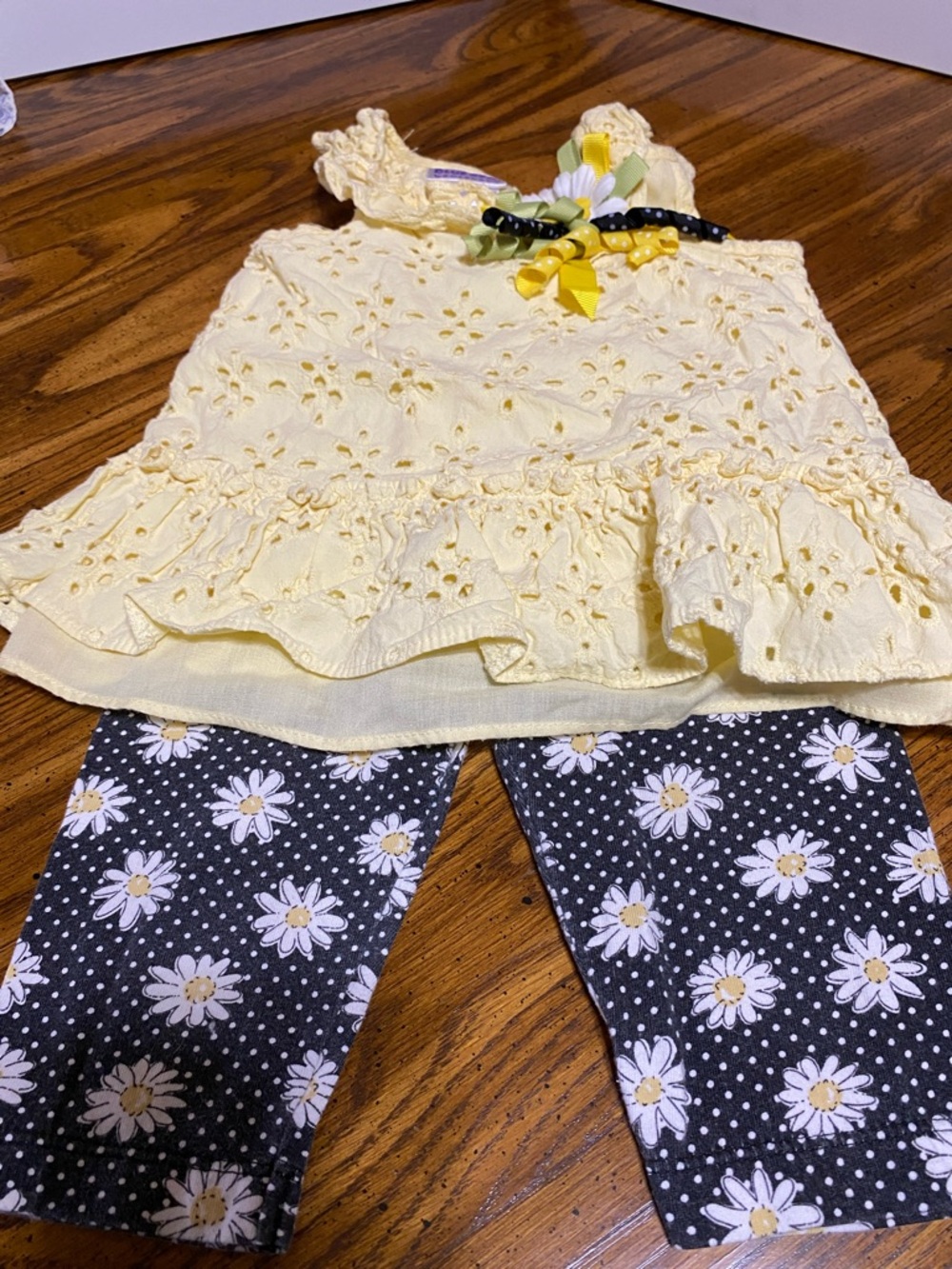 Dress and leggings dress yellow eyelet leggings blk  pokey dot yellow daisies
